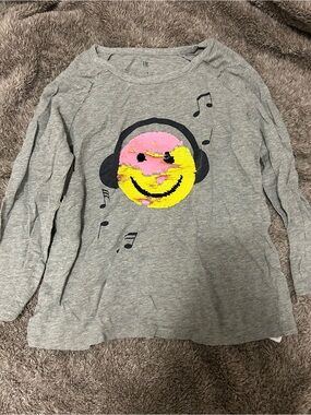 3/$20 GAP Grey Long-Sleeve Tee with Pink & Yellow Sequin Smiley